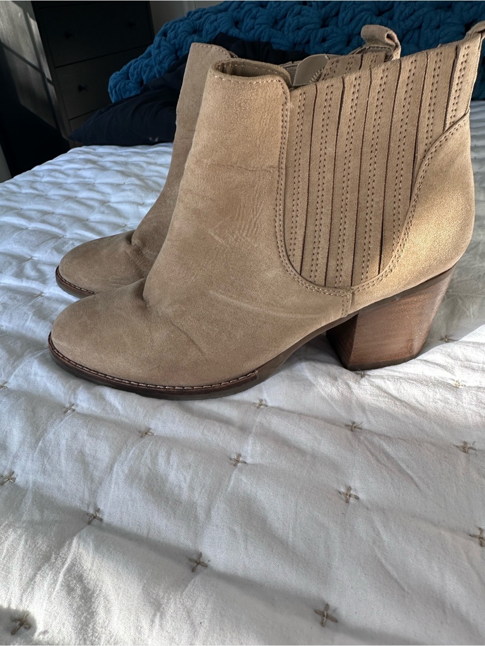 Francesca's Collections Tan Suede Ankle Boots with Block Heel